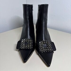 MARIAN boots 40 ( US 9) Rhinestone buckles ankle designer SPAIN heels black EUC
